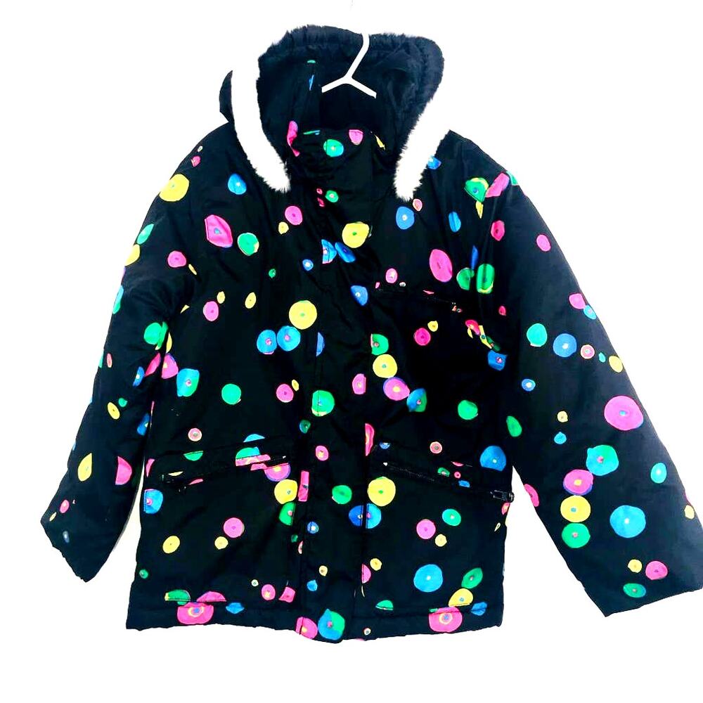 Pulse Puffer Hooded Girls Hooded Black Polka Dot Parka Size M